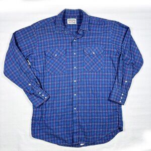 VTG MWG Western Craft Canada Purple Plaid Pearl Snap Flannel Shirt Mens LT